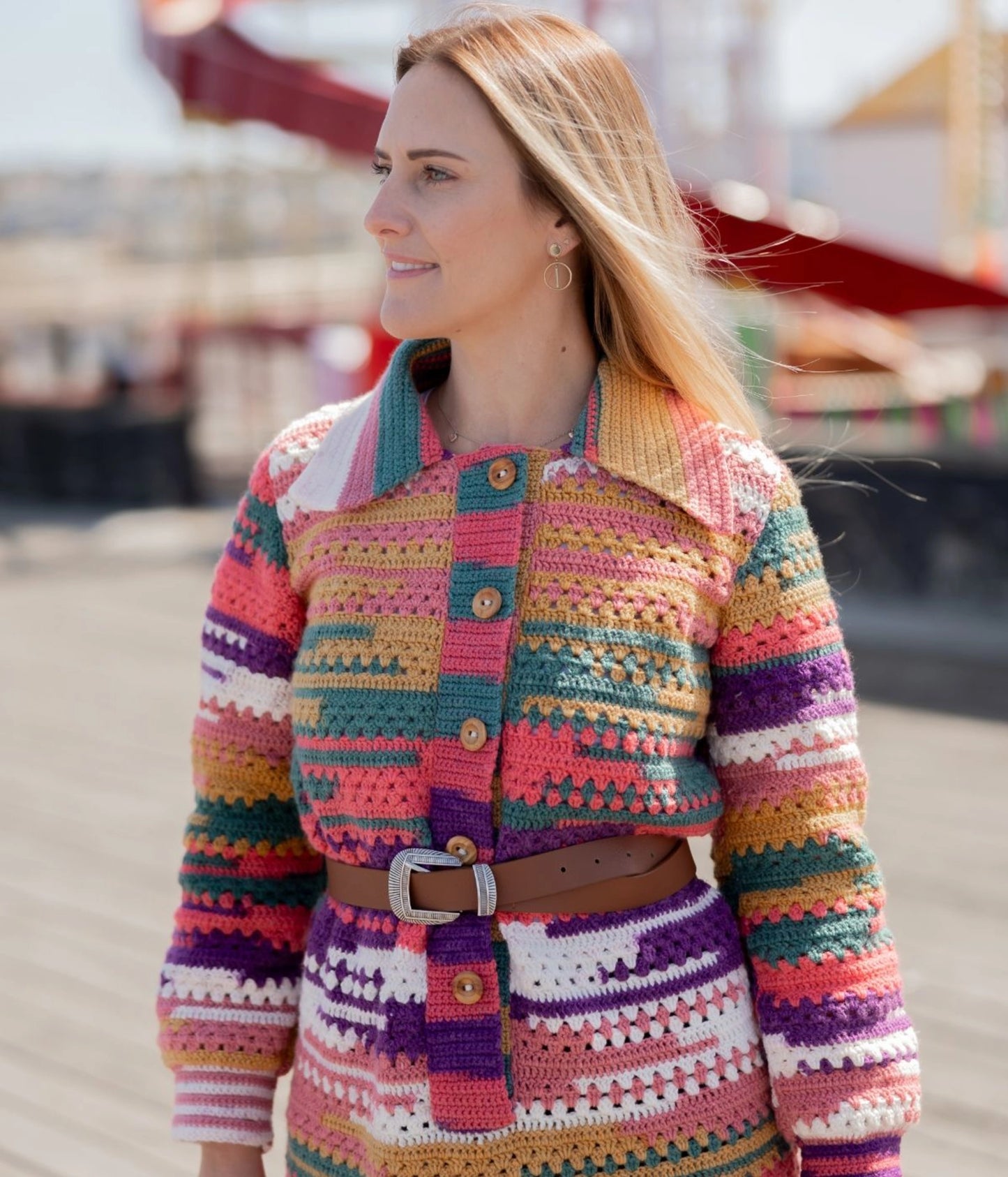 Emu Yarns Crochet Pattern - Long Sleeve Shirt Dress in Emu Funfair Helter Skelter (4011)