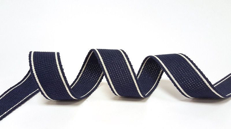 Cotton Blend Heavy Weight 2 Stripe Webbing - 34mm Navy