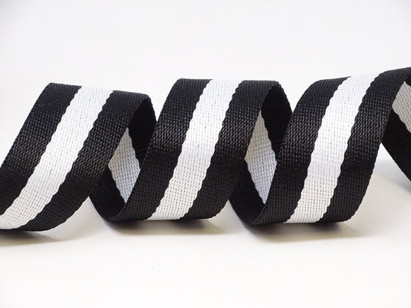 Black/White Striped Bertie’s Bows Cotton Blend Heavy Weight Webbing - 30mm