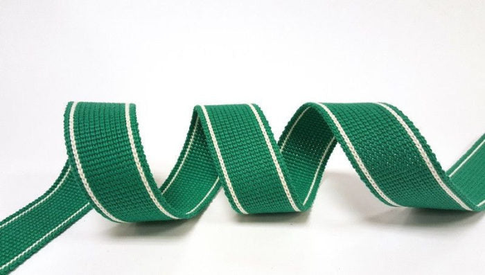 Cotton Blend Heavy Weight 2 Stripe Webbing - 34mm Lincoln Green