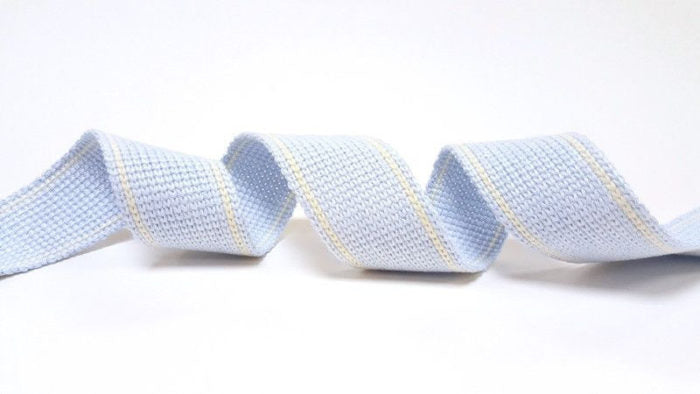 Cotton Blend Heavy Weight 2 Stripe Webbing - 34mm Soft Blue