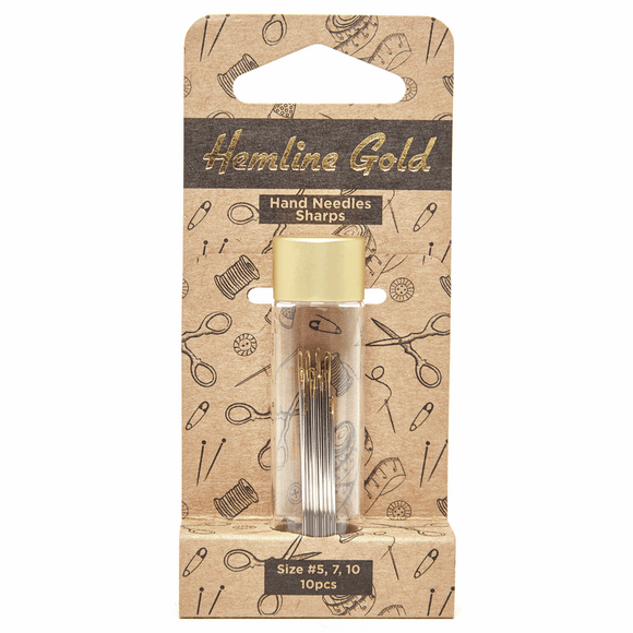 Hemline Gold - Hand Sewing Needles: Premium: Sharps: Sizes 5-10: 10 Pieces