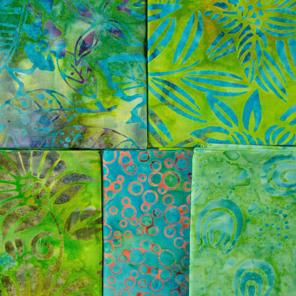 Fabric Freedom - Batik Fat Quarter Bundle Pack - Limes & Turquoises