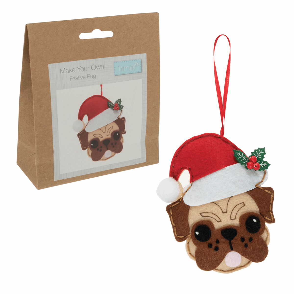 Felt Decoration Kit - Pug in Santa Hat
