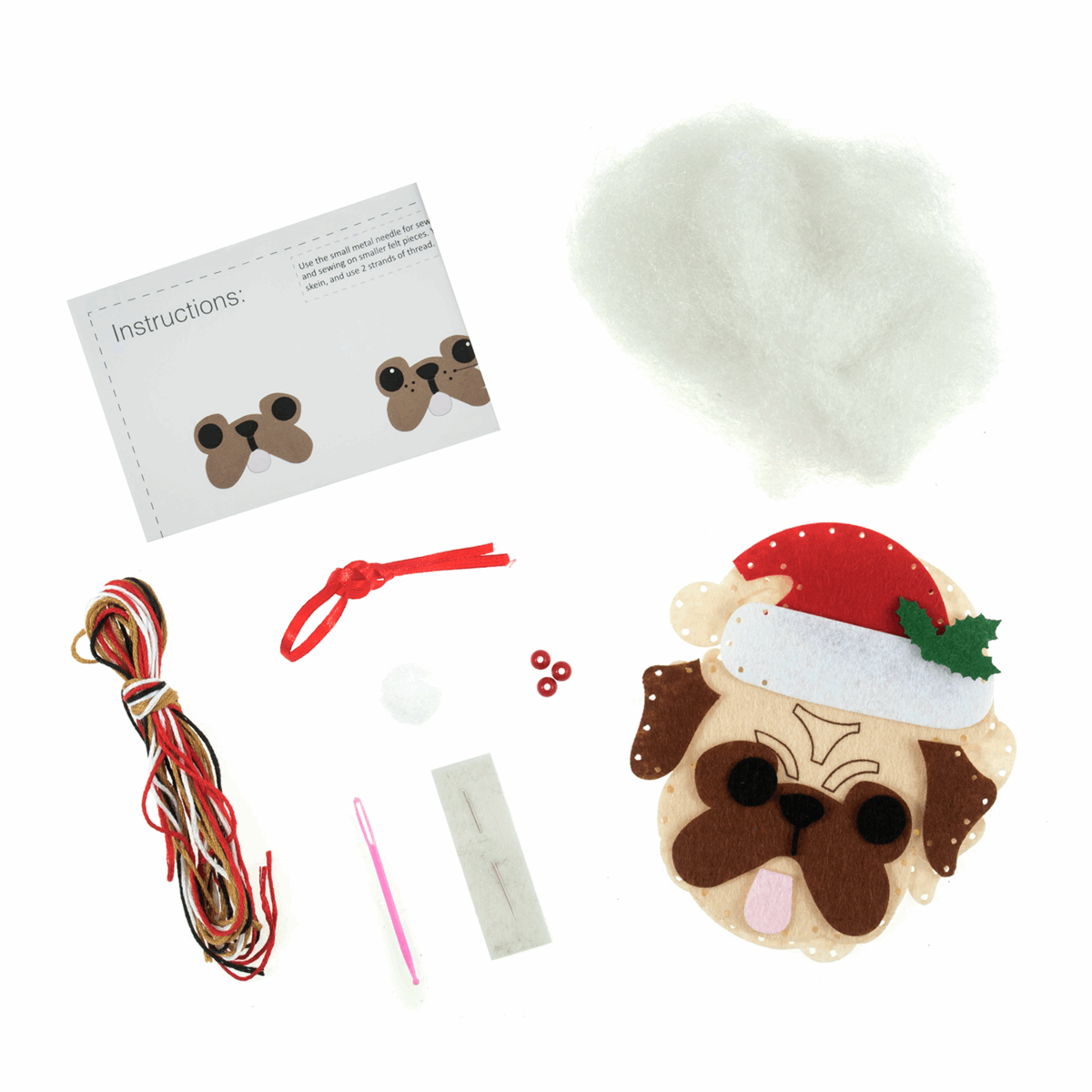 Felt Decoration Kit - Pug in Santa Hat