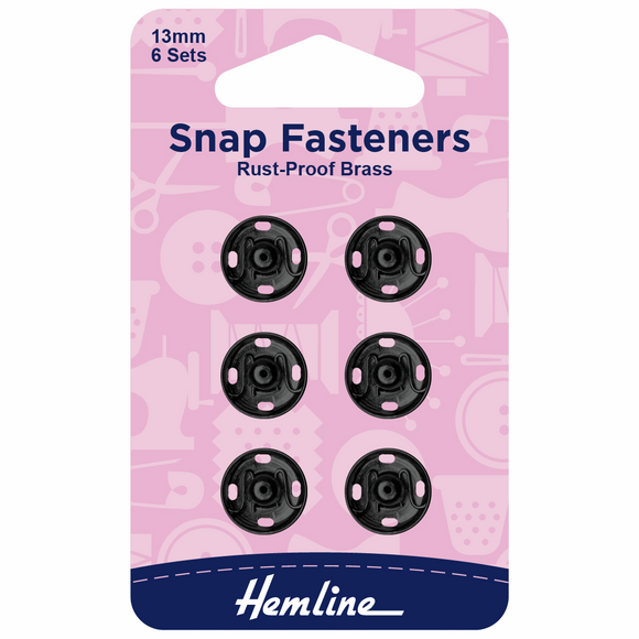Hemline Black Snap Fasteners 13mm