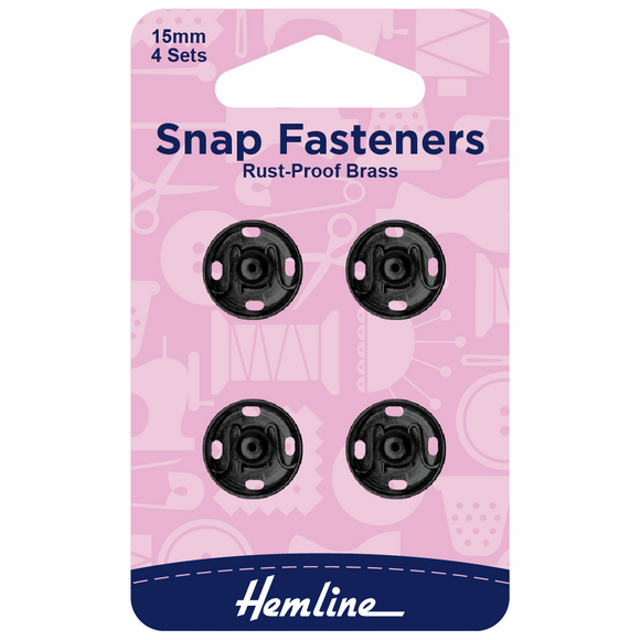 Hemline Black Snap Fasteners 15mm
