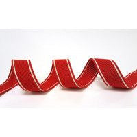 Cotton Blend Heavy Weight 2 Stripe Webbing - 34mm Red
