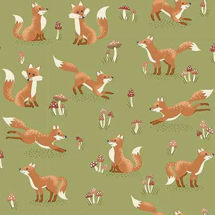 Makower Fabrics - Hello Autumn Fox Green