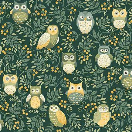 Makower Fabrics - Hello Autumn Owls Green