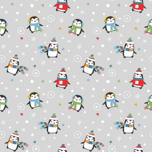 Christmas Cotton Rich Jersey - Festive Penguin Light Grey