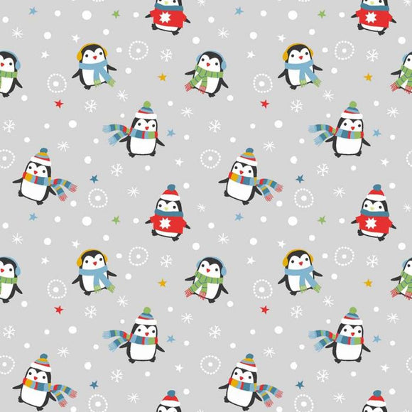 Christmas Cotton Rich Jersey - Festive Penguin Light Grey