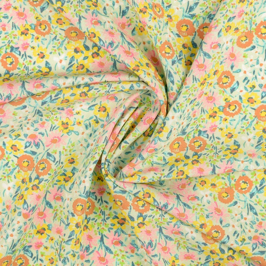 Poplin Viscose - Floral on Mint