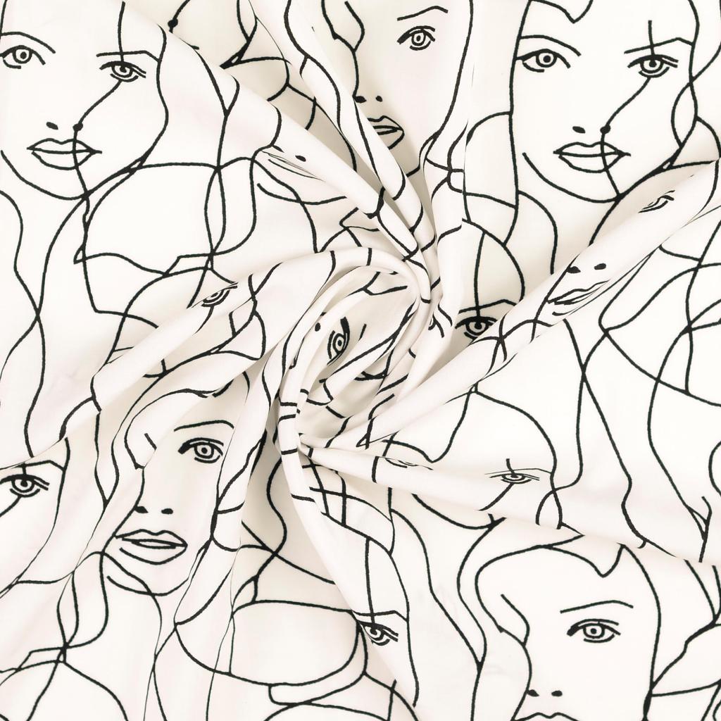 Poplin Viscose - Faces on White