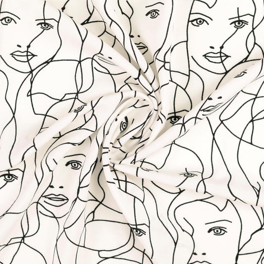 Poplin Viscose - Faces on White