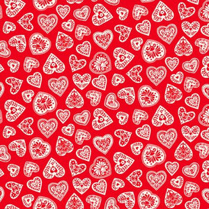 Makower Fabrics - Scandi Hearts Red
