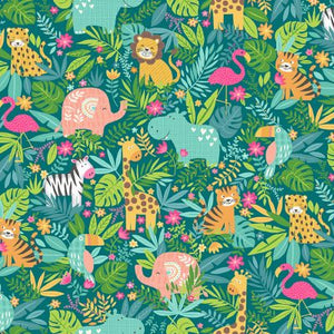 Makower Fabrics - In The Jungle - Jungle Scene Pink
