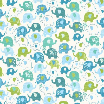Makower Fabrics - In The Jungle - Elephants Blue