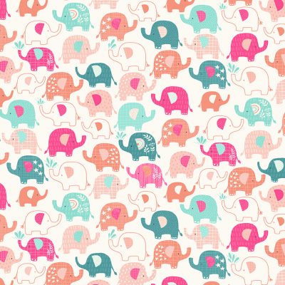 Makower Fabrics - In The Jungle - Elephants Pink