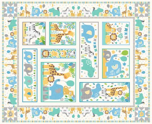 Makower Fabrics - In The Jungle - Panel Blue