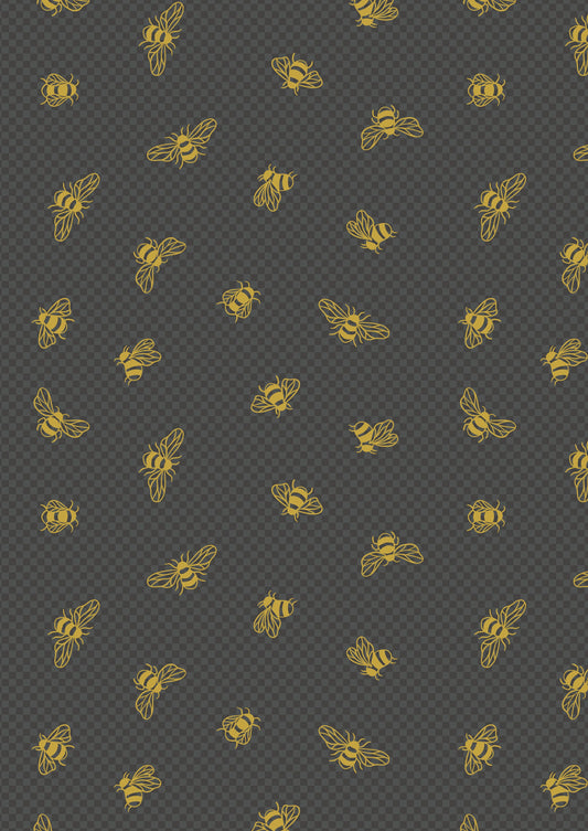 Lewis & Irene - Metallic Gold Bees on Charcoal