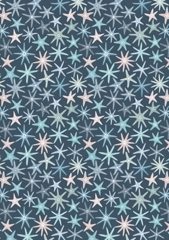 Lewis & Irene - Ocean Pearls - Multi Starfish on Dark Blue with Pearl