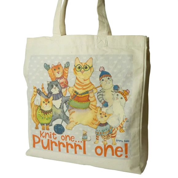 Knit One, Purrrrrl One – Cotton Canvas Bag by Emma Ball Ltd