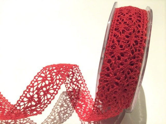 Bertie’s Bows Red 22mm Crochet Cotton Lace