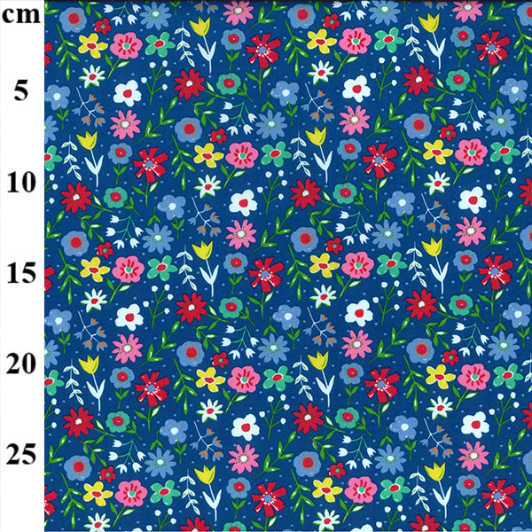 Cotton Poplin - Flowers on Royal