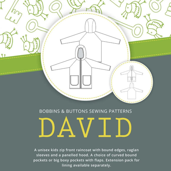 Bobbins & Buttons Sewing Patterns – David Raincoat – Kids – Paper Version.