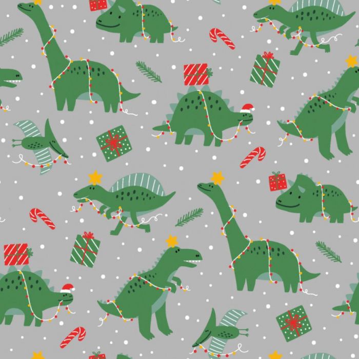 Christmas Cotton Rich Jersey - Dino Silver Grey