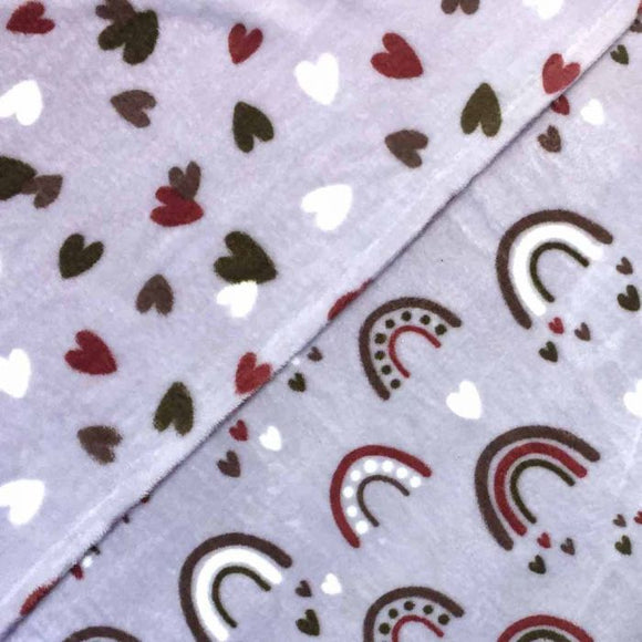 Double Sided Supersoft Fleece - Rainbow & Hearts Lilac