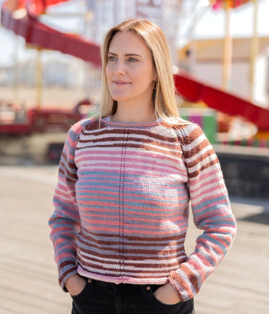 Emu Yarns Knitting Pattern - Ladies Jumper in Emu Funfair Helter Skelter (4012)
