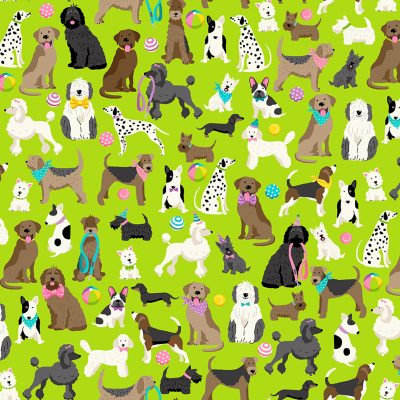Makower Fabrics - Furry Friends - Dogs Green