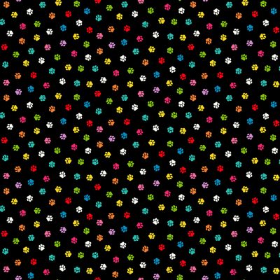 Makower Fabrics - Furry Friends - Paw Print Black