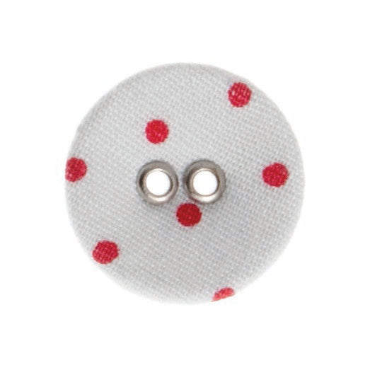 Buttons: Fabric Spot: 18mm: White/Red