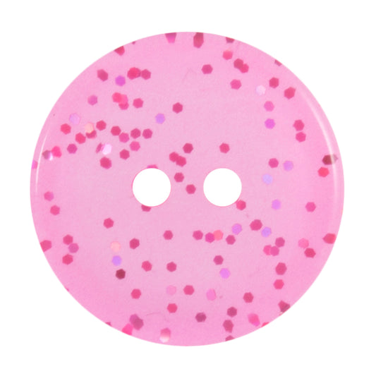Buttons: Transparent: Glitter: 2 Hole: 11mm: Bright Pink