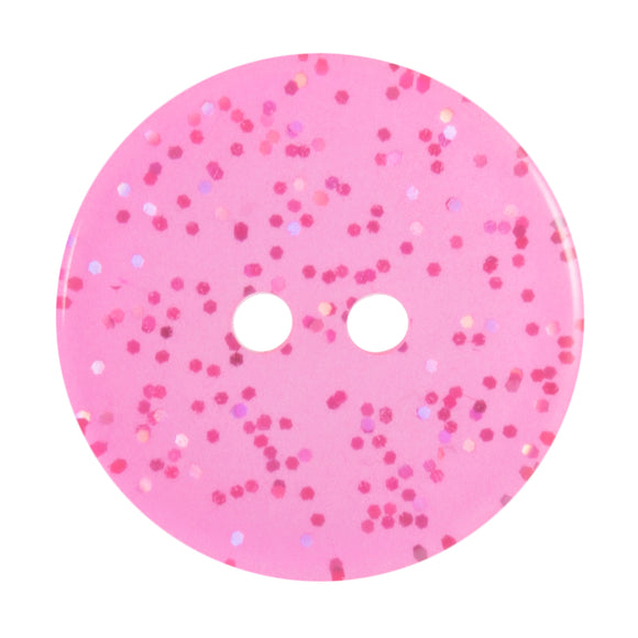 Buttons: Transparent: Glitter: 2 Hole: 19mm: Bright Pink