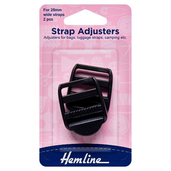 Hemline Strap Adjustable Buckle: 25mm: Black: 2 Pieces