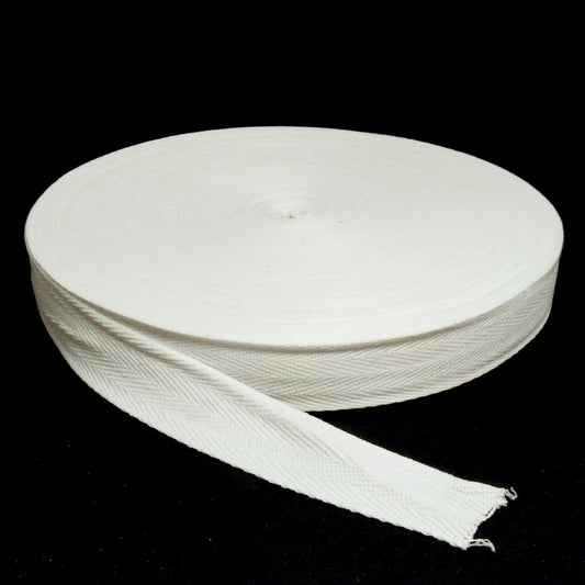 Cotton Herringbone Tape 25mm - White