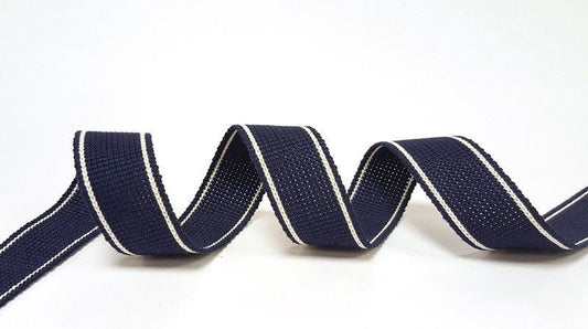 Cotton Blend Heavy Weight 2 Stripe Webbing - 34mm Navy