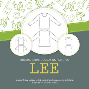 Bobbins & Buttons Sewing Patterns – Lee T-Shirt – Kids – Paper Version.