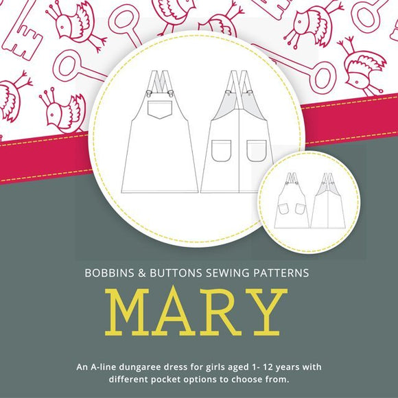 Bobbins & Buttons Sewing Patterns – Mary Dungarees Dress – Kids – Paper Version.