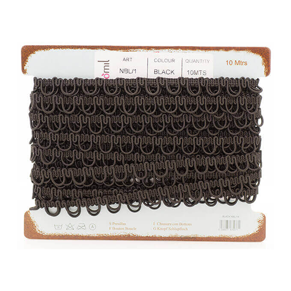 10mm wide elasticated bridal looping - Black