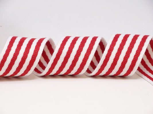 Bertie's Bows Heavy Weight Webbing - Red/White Stripe 38mm