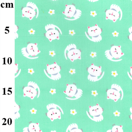 PolyCotton - Cats on Mint