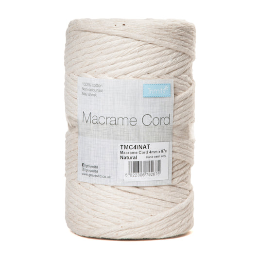 Macramé Cord: Cotton: 87m x 4mm: 0.5kg: Natural