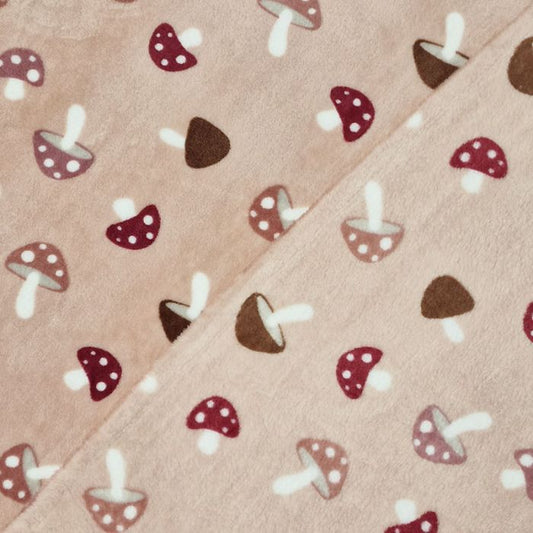 Double Sided Supersoft Fleece - Mushrooms Peach