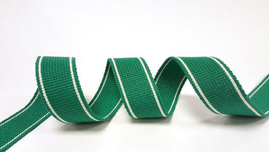Cotton Blend Heavy Weight 2 Stripe Webbing - 34mm Lincoln Green