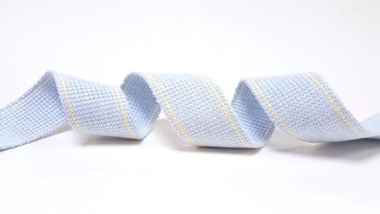 Cotton Blend Heavy Weight 2 Stripe Webbing - 34mm Soft Blue